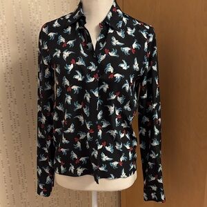 Alice + Olivia Black Blouse with Bird and Heart Design